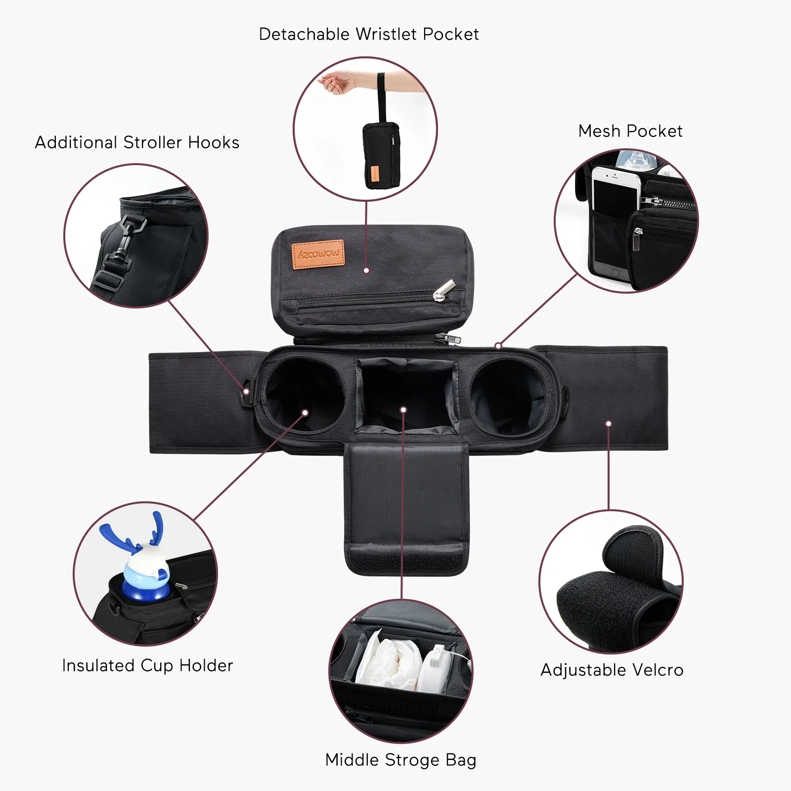 Momcozy Kinderwagenorganizer - All-in-One-Becherhalter & Haustierkinderwagen - Image 9